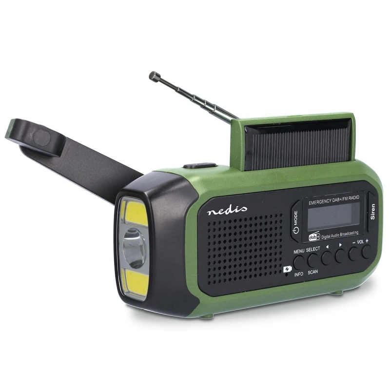 Ndzov rdio DAB/FM s runm, solrnym, alebo USB nabjanm a budkom - prenosn, ierno-zelen